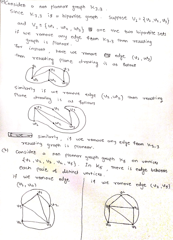 Consider Since non plannas greeph K3,3 . K3,3 is a bipartite greeph. Suppoje Vj = {W7, V2, 93} and if we the remove V₂ = {ws,