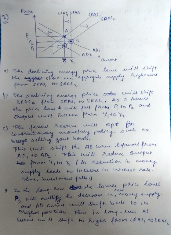 price CRAS LRAS, SRASI SRAS, A P ADI ADR a) The declining energy to SRAS 2 will Output price lend will shift the aggree shor