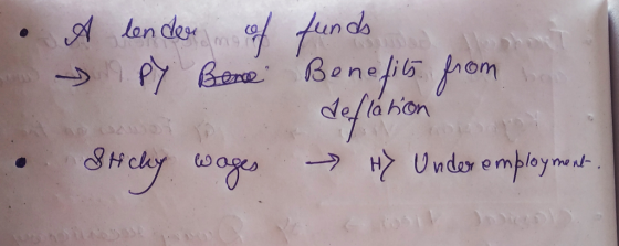 A lenders of funds PY Bence Benefits from deflation • Sticky wages Hy Under employment