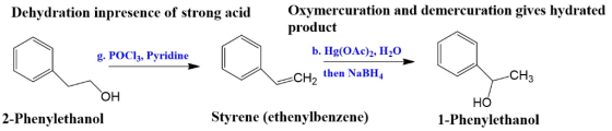 Dehydration inpresence of strong acidOxymercuration and demercuration gives hydrated product b. Hg(OAc2, H20 CH2 then NaBH4 g