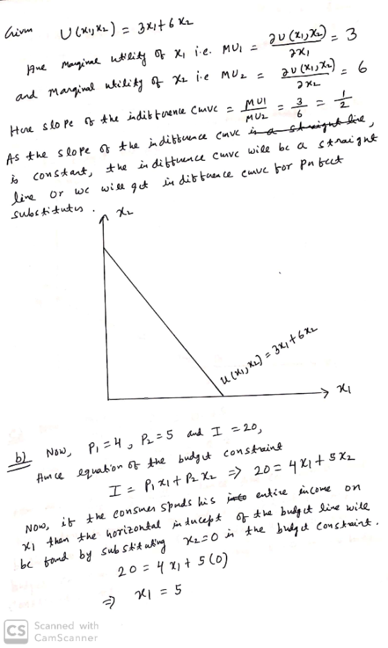 2 XL hirm u (2jK2) = 3x + 6*2 1. Ane Marginal utility of x, i.e. MUI = 20 (X1) Xa) - 3 x =0 and Marginal utility of Xz ie MU2