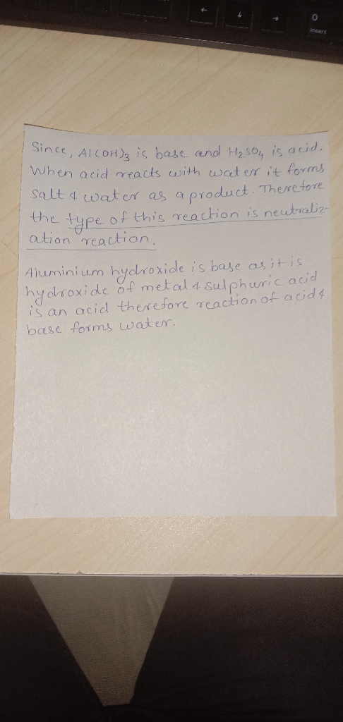 nce, ALCOH)₂ is base and H₂SO4 is acid. When acid reacts with water it forms Salt & water as a product. Therefore the type of