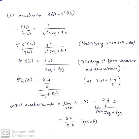 (o acceleration a6205206) :: Ols) - 1 Tus S²JeqtBs (Multiplying szon both side) % 520) - s2 Tul s²Jeg +Bs * all= TG) 1 Jeq +