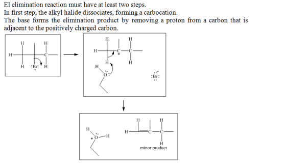 El elimination reaction must have at least two steps. In first step, the alkyl halide dissociates, forming a carbocation The