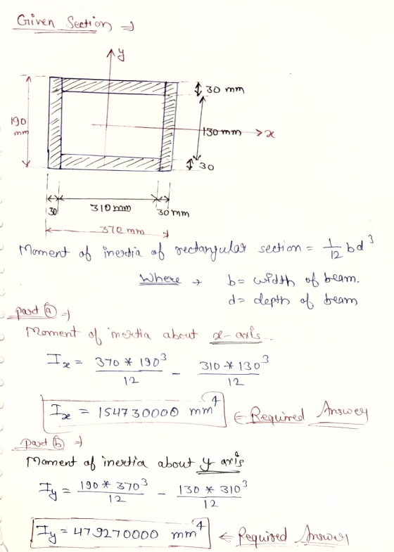 Given Section ny 130 mm 190 mm 130 mm 7 30 * 30 310 mm 30mm 370 mm Where t - Part 6 Moment of inerdia of rectangular section