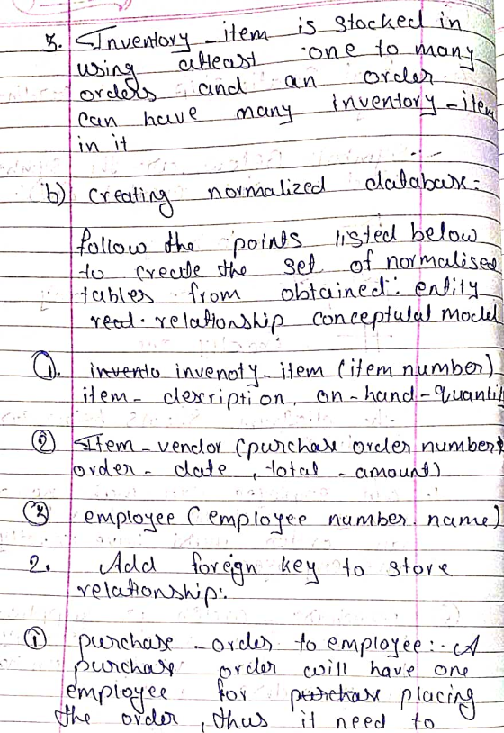 3. SInventory-item is Stocked in celleast مسم b) creating orders and an one to many using order Inventory cite can have many
