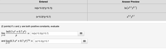 Entered Answer Preview In((x^0.3)*(y^0.7) In (x0.3 70.7) (x^0.3)*(y^0.7) x0.3,0.7 (2 points) If x and y are both positive con