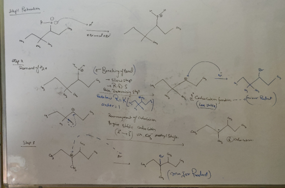 Slept Proknation HIST +Br step 2 Removal of the . (r Breaking af Bond) Slow step R.D.S con A 2 Celso Cation formation -- info