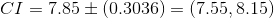 CI 7.85 ± (0.3036) (7.55 8.15)