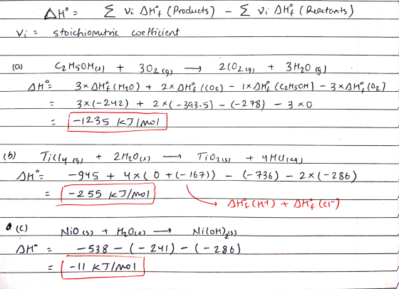 AH = { vi DHF (Products) - Evi DHA (Resetants) Vis stoichiometric wefficient (a Cz H50 Mal t . 302 cg) - 2102191 + 3 H2O (g)