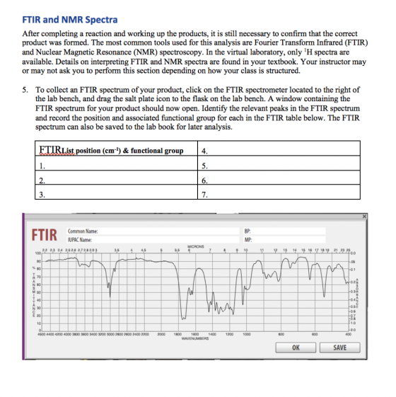 FTIR and NMR Spectra After completing a reaction and working up the products, it is still necessary to confirm that the corre