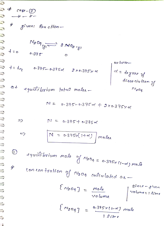 f cage - 3 ソー given: Rece ction- Ng Oq ef) grlogey fro 0.375 wherer t=toy 0.375.0.3750 9.20.375o a = degree of diego ciation