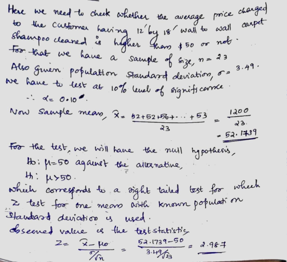 Here we need to check whether the average price o to the custorner having 12 bu 18 wall to wall on Shampoo cleaned is higher