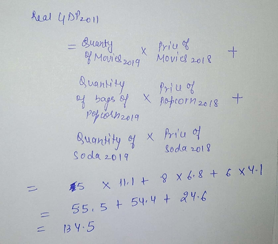 real 4 D/2011 X + Movies Quanty of Movies 2019 quanlity Price of 2018 Х Price of popcorn 2018 + of bags of Popcorn 2019 Quant