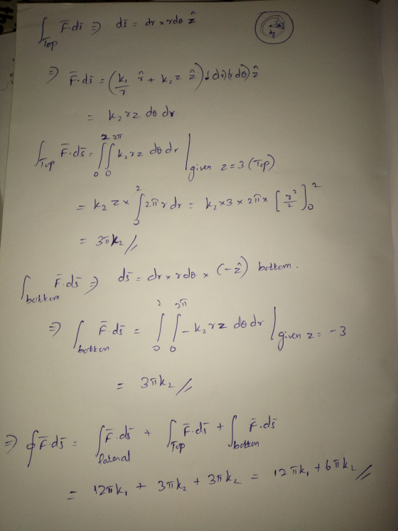 I F-di- dš= dr xrdo ? Top F. di = (k, h + k, 2 2) d d 6 do) a - karz do dr. 227 harde pas dod yn 2-3 mp ren 2 = - + = y 2 + x