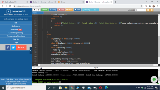F Coding Blocks IDE Online C++ Compiler - online ed X C Chegg X Online C Compiler - online editor X + C onlinegdb.com/online_