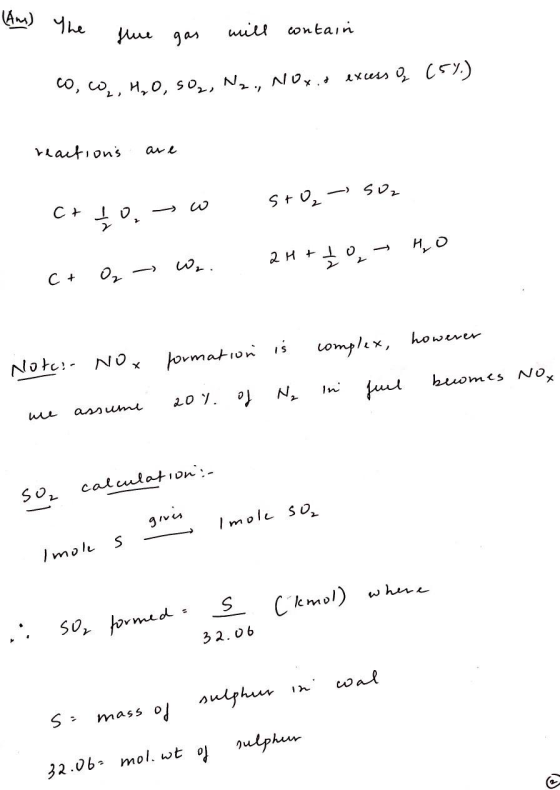 (Aus) The ne jure flue gas gas will contain CO, CO2, 4,0, 50,, Nz., NOXexcess Q (54.) reactions are stO₂- SO2 C+ to. - 2H+ +