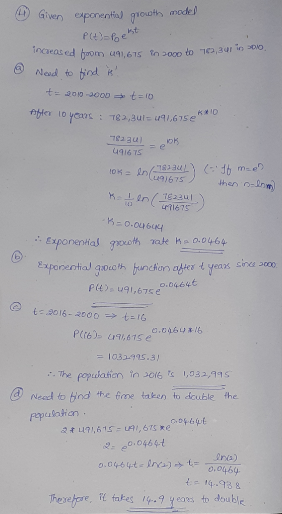 increased boom 491,675 in 2000 to 782,341 in 300 R Given exponential goouth model P (t)=po e kt Need to find is t= 2010 -2000
