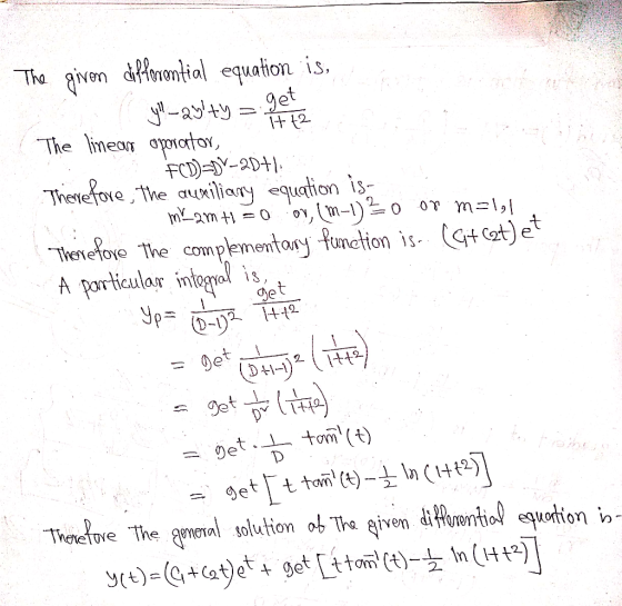 The givenmital equation is. The liear o, There fove, the aumilioution s Ten tove The complementosyj fnction is (tont)et etore