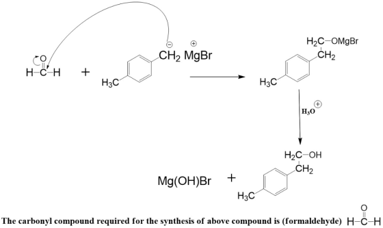 H2C OMgBr CH2 MgBr CH2 H3C њо H2C-OH Mg(OH)Br CH2 H3C The carbonyl compound required for the synthesis of above compound is (