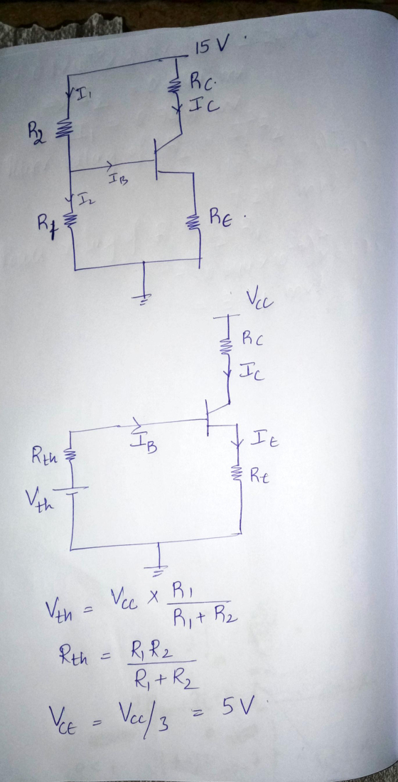 15 V T VI Rc IC R IB I Rf RE V cc TBC IC It B Rth Re Vth Vcc x X RI Vth . Rit R2 Rth = 2 R, R2 R+ R₂ 5V Z Vee - Vec/3 3