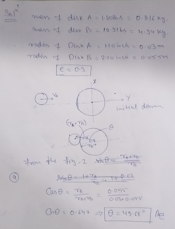 Solm mass of mass of disk A = 1 solbs = 0.816 kg. Mish B = 100lbs = 4,94 kg. radies of radiis of Dish A = 1,20 inch = 0.03m.