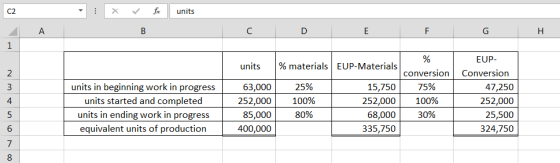 1 x fc units А B B ICO E F G H units units in beginning work in progress units started and completed units in ending work in