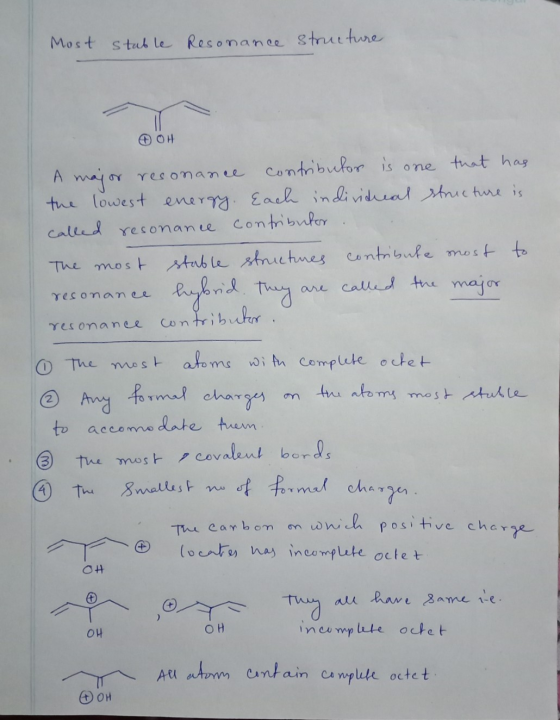 Most stable Resonance structure OH one A major resonance resonance contributor is that has the lowest energy each individual