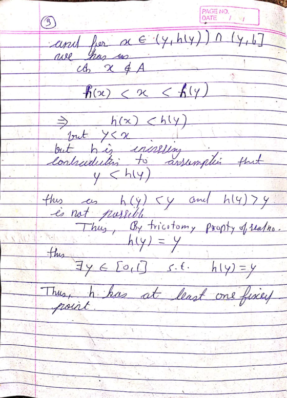 PAGE NO. DATE 3 and for a Ely, hly)) n ly, b we has an CA x & A h(x) < x <fly) h(x) chly) but y<a but his பலம் contradition t