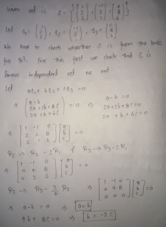 criaren sel is so 4= ), 82 - 163) 03 (3 (3) Let S We have to 332 check wheather s is form the basis For this first we check t