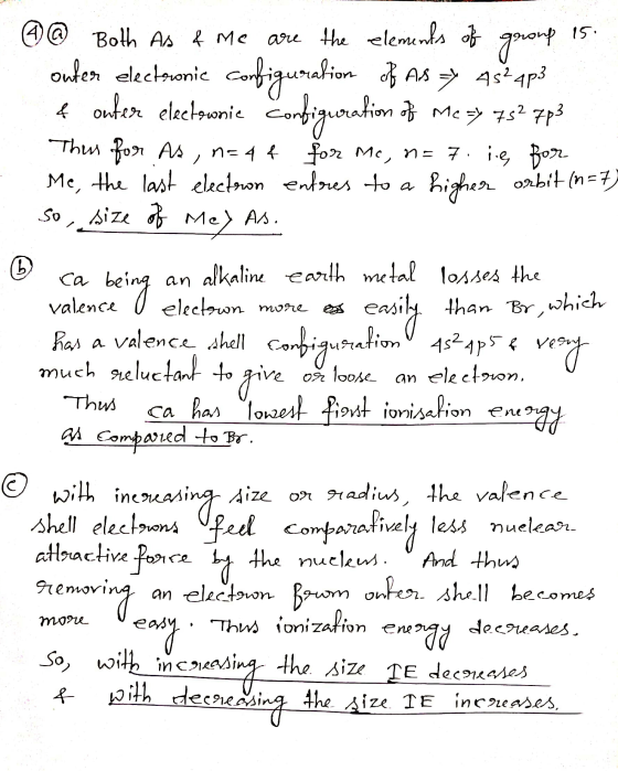 Both As & Me 15 0 @ are the elements of group onder electronic configuri ration of As 7 4s²4p3 4 onfer electownie Configurati