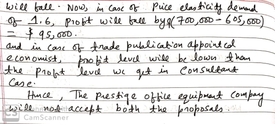 will fall Now, in case of Puce elasticity demand of 1.6 profit will fall by g( 700,000-605,000 = $ 95,000.- and in case of tr