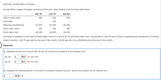 Job Costs, Ending Work in Process During March, Aragon Company worked on three jobs. Data relating to these three jobs follow