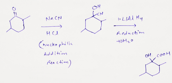 OH LON Nach Lidl Hy HCd Reductim +2H₂O (nucleophilic Addition Reaction) OH cooh