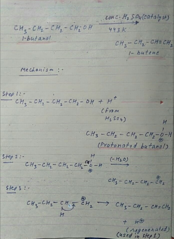 conc H, SOu(cataly st) CH-CH-CH,-CHOH YY3K 1-but anol CHL- CH, - сн-Cн, 1- butene Me chanism Step 1: сH, - сн, - сн, -сн, - о