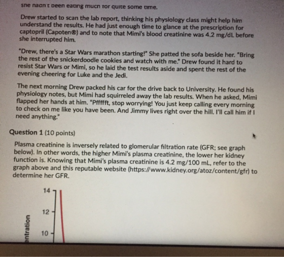sne naan t been eating much for quite some time. Drew started to scan the lab report, thinking his physiology class might hel