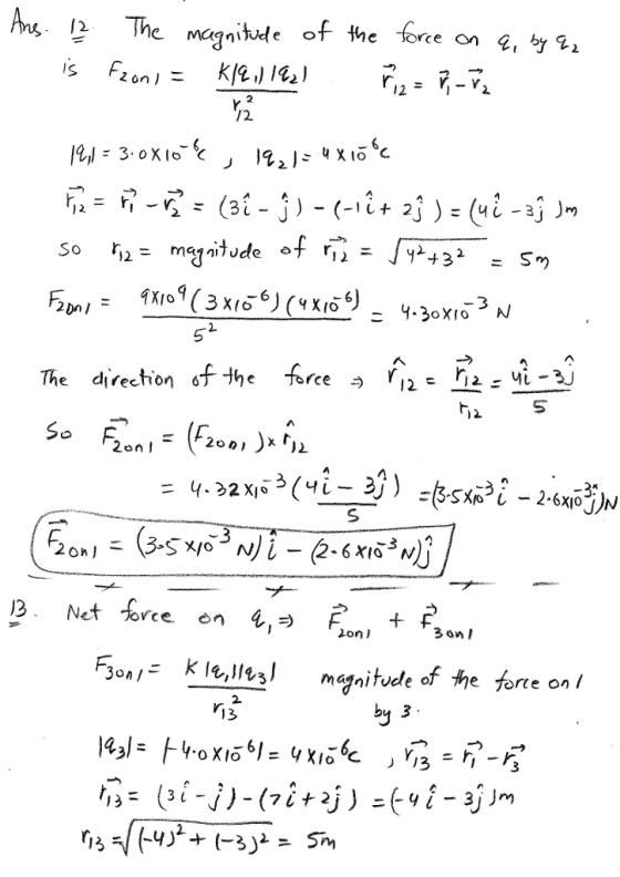 Ang 12 The magnitude oftoe orce l2 3 5 The direction of the forceラr12:-:ui-ไม่ eleele of the forte on f 3oA / 2. lG+ F4.oxs*l = 4 xct ) Y,3-h-与 2-
