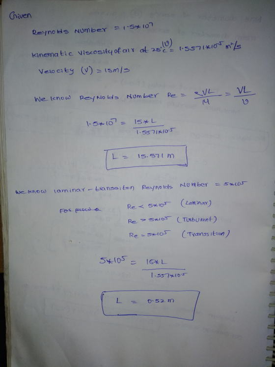 Griven kinema tic viscosity of arr at 5o m We tenou 19 L = 15, 57/ Reフ5x0s . (Turbulent)