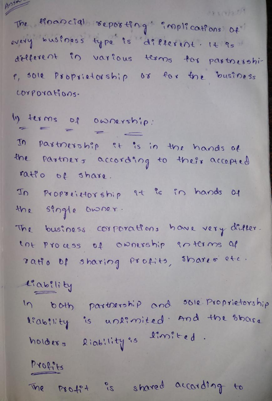 Answ The financial reporting implications of every business type is different. It as it different in various terms for partne