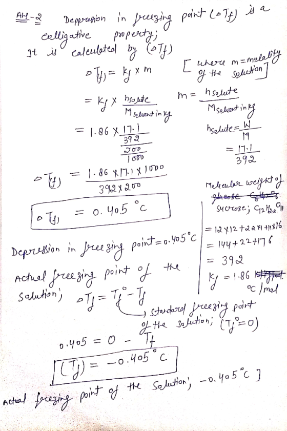 point LoTf) is a AL-2 Deppresion in freezing 1. colligative property; It is calculated by (oTf) руу = kxm r where m=mo e m=mo