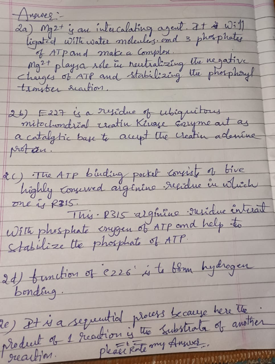 Answer: Qa) Mg 2+ y au intercalating agent. It is will ligated with watec moleules. and 3 phosphates of ATP and make a comple