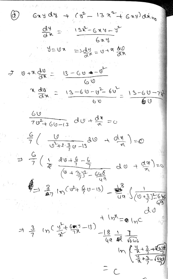 2 oln bay da avtn. +nd GO 13-61 do- - ® Gay dy + (y²-13 n²t6xy) danso du may = 1337-6xy - y Y=0x = dy y oth doa Totado a = 13