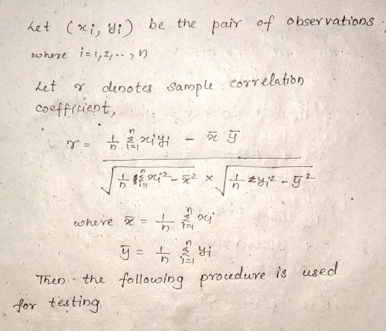 het (xi, Gi) be the pair of observations. where i=1,2,.. » det gi denotes Sample correlation coefficient, una Brity - a where