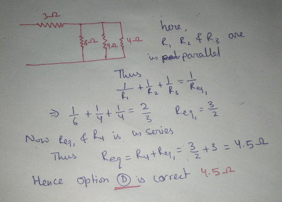here, ur Eur R, R₂ & Rz are is pet parallel Thus トー & + 1 2 + R2 R3 Res, Ri 6 Now Resi 1/6 + 1 2 + 1 = 2 / Req=3 / & Ry is as