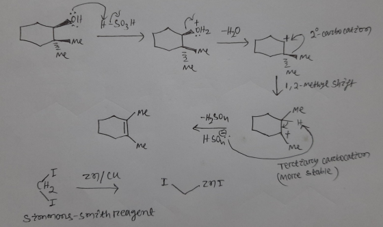 - 60 2- carbo cation ме ме w me me 1,2-methyl shift Me me -Hy sou tso me Zn/cu Terct tary care location (more stable) CH₂ ZNI