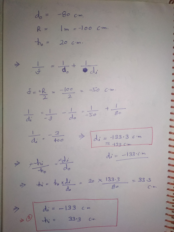 do = -80 cm R = Im =-100 cm. to = 20cm. - 12 di - lee to ch. oso téc di = Idi = -133. 3cm 400 +33 Cibon di= – 133.cm 3.3 - 33