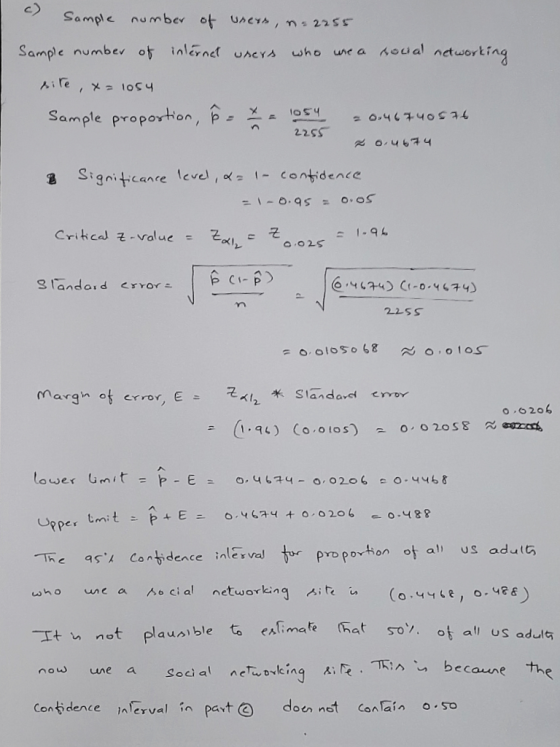 Sample nuomber ot UnCYA, n 2255 Sample numbev of inlernet CYA natworking who une a houal net Sample proportion, p O.4474OS7 2
