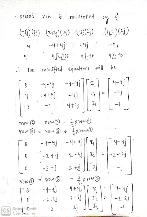 second row is multiplied by 25. (3(23) (2+2j)(xj) (2/2) (245)(-) ч -Чtчі -чі -4ј 4 4.522135 4210 42-90. The modified equation