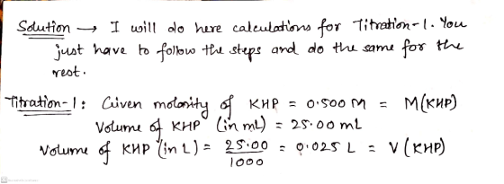 Solution + I will do here calculations for Titration - 1. You just have to follow the steps and do the same for the rest. Tit
