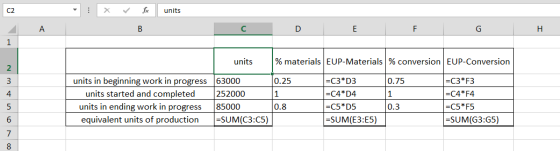 : * for units А c o E F G H 1 units % materials EUP-Materials % conversion EUP-Conversion Nm 0.25 0.75 units in beginning wor